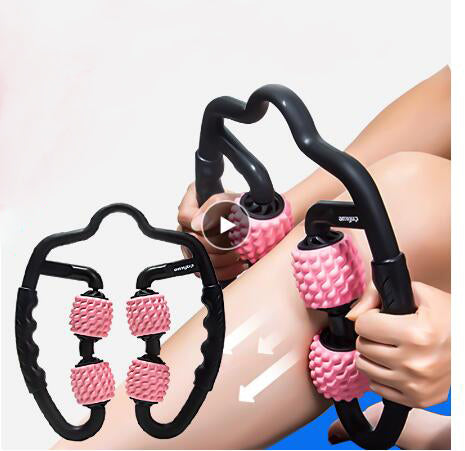 U Shape Trigger Point Massage Roller for Arm Leg Neck Muscle Tissue for Fitness Gym Yoga Pilates Sports 4 Wheel