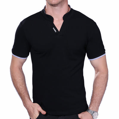 Men's V Neck Solid Short Sleeve Collar Slim Fit Mens Top Tees Shirt