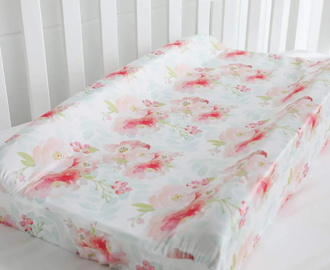 Baby Girl Crib Bedding Changing Pad Cover (Pink Mint Floral)