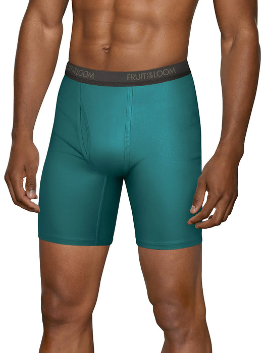 Fruit of the Loom Men's Micro Stretch Boxer Briefs, Designed to Move with You, Lightweight & Moisture Wicking Long Leg X-Large Long Leg - 5 Pack - Green/Blue/Grey