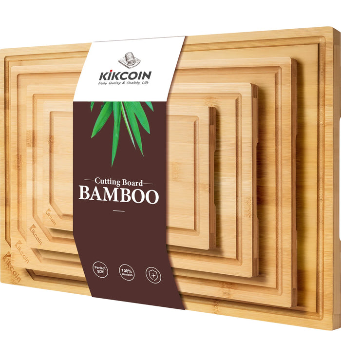 ChefCraft™ XL Bamboo Cutting Board Set – 4-Piece Heavy-Duty Boards with Juice Grooves & Built-In Handles
