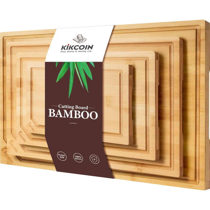 ChefCraft™ XL Bamboo Cutting Board Set – 4-Piece Heavy-Duty Boards with Juice Grooves & Built-In Handles