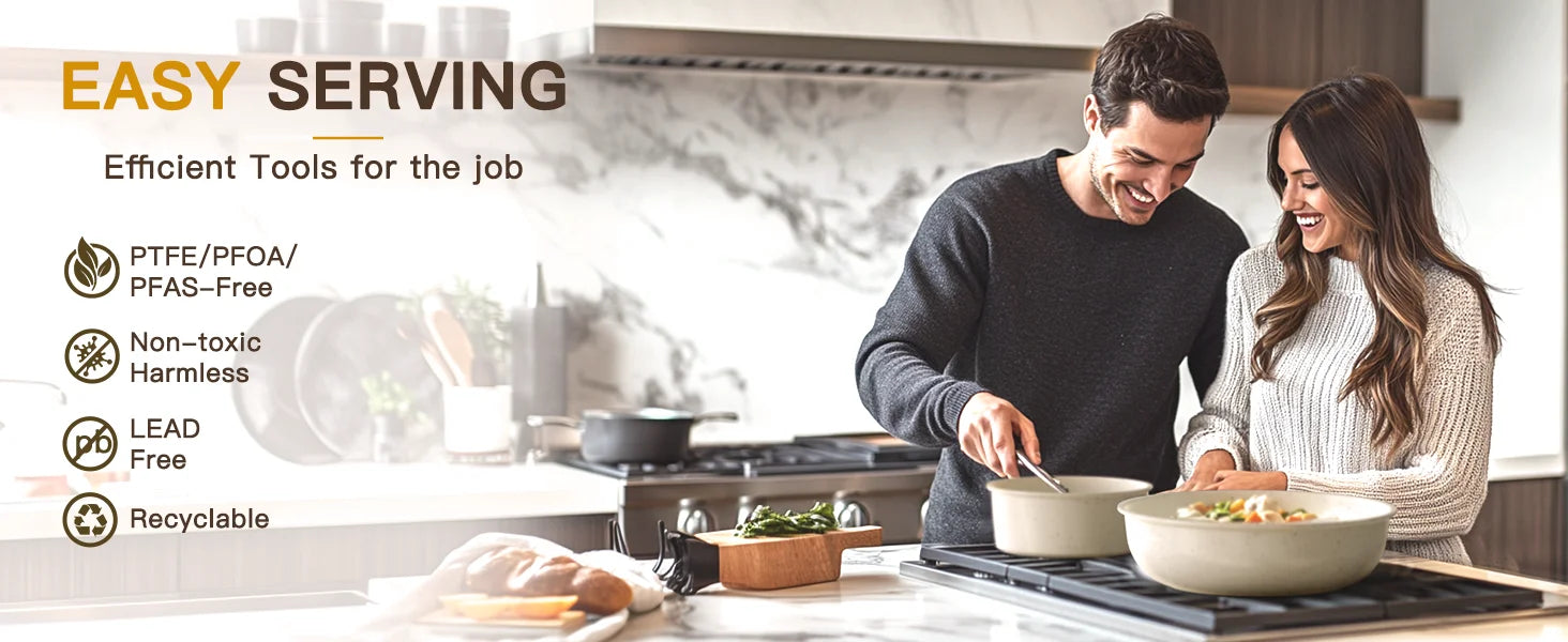 Astercook™ 21-Piece Milky White Ceramic Cookware Set – Non-Stick Pots & Pans with Sensor Handles