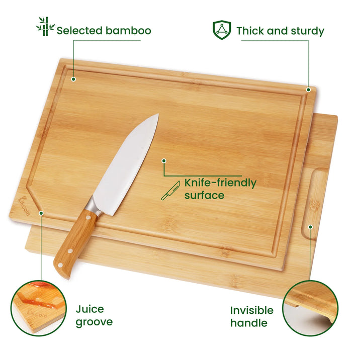 ChefCraft™ XL Bamboo Cutting Board Set – 4-Piece Heavy-Duty Boards with Juice Grooves & Built-In Handles