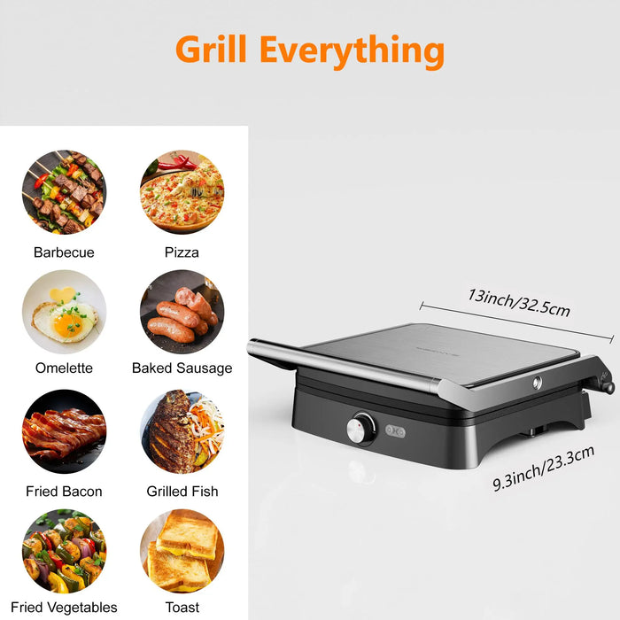 GrillMaster™ 4-Slice Panini Press – 180° Open Indoor Grill & Sandwich Maker with Adjustable Temperature, 1200W Non-Stick Plates