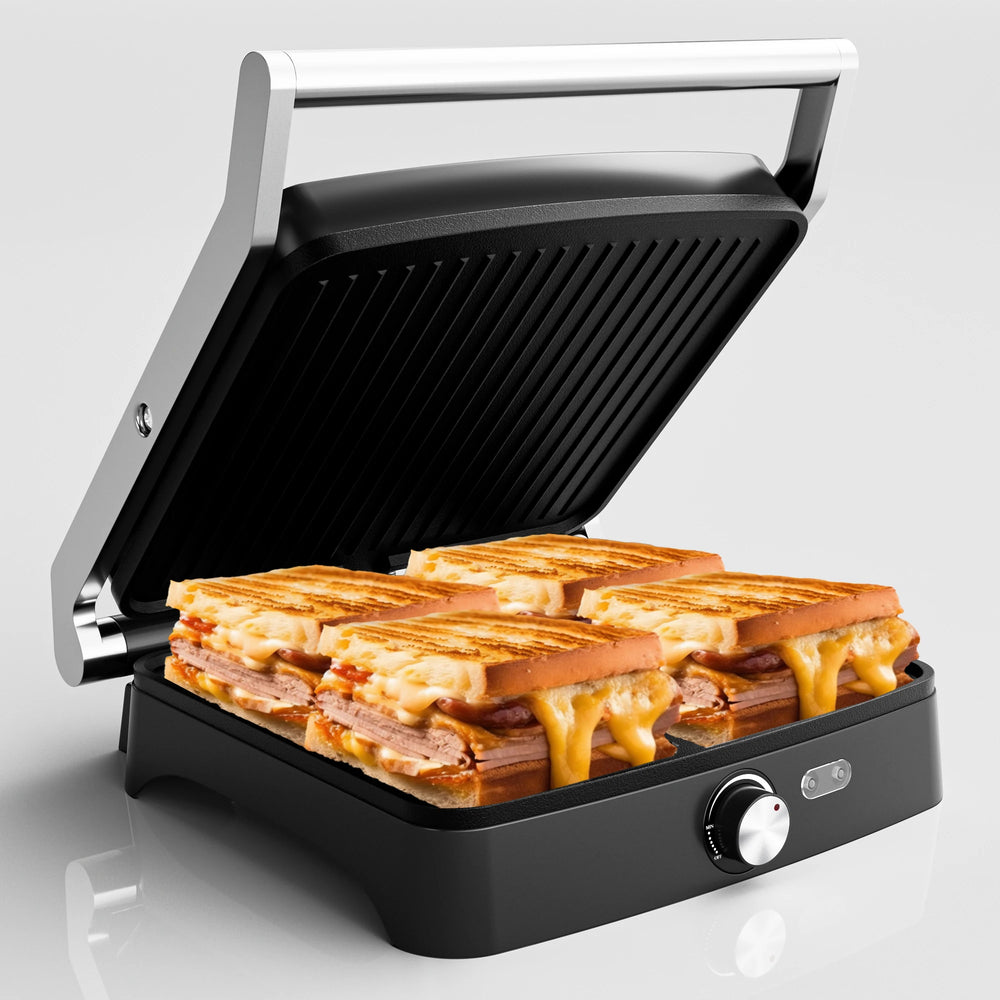 GrillMaster™ 4-Slice Panini Press – 180° Open Indoor Grill & Sandwich Maker with Adjustable Temperature, 1200W Non-Stick Plates