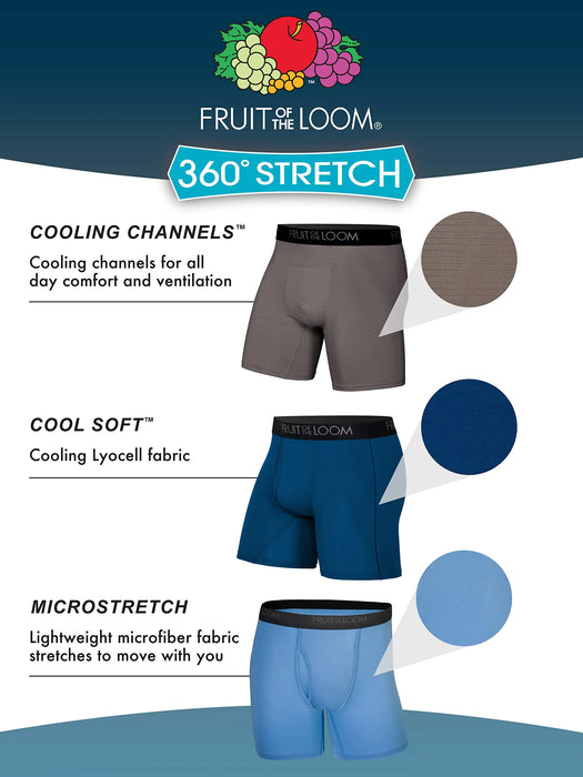 Fruit of the Loom Men's Micro Stretch Boxer Briefs, Designed to Move with You, Lightweight & Moisture Wicking Long Leg X-Large Long Leg - 5 Pack - Green/Blue/Grey