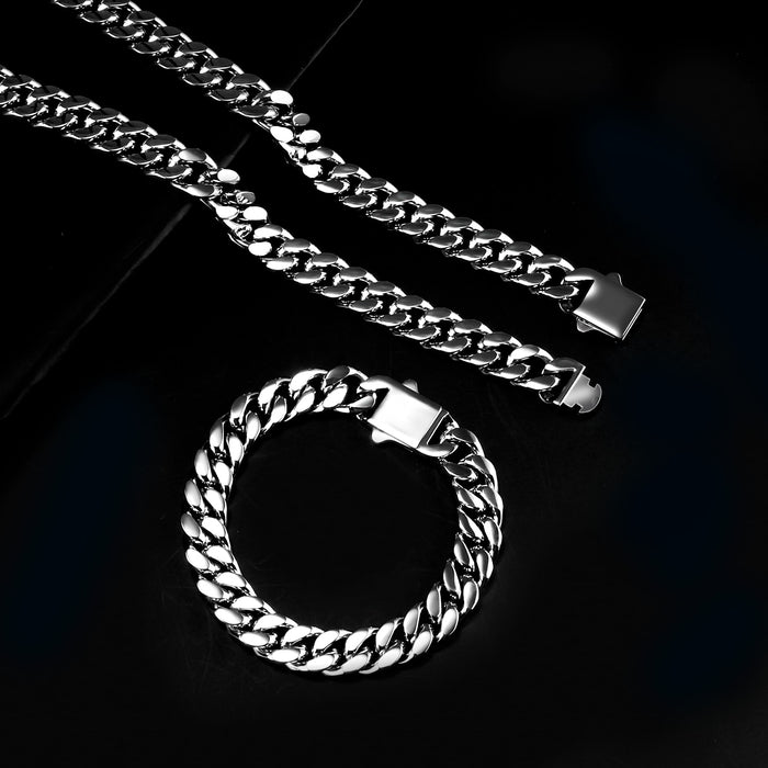 Miami Cuban Link Chain Necklace Bracelet Fashion Jewelry