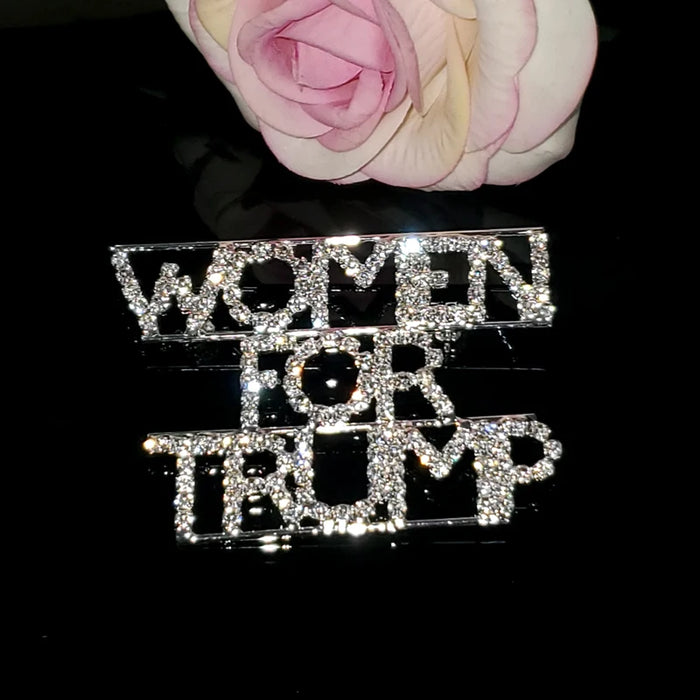 Handmade Brooch Pins "Women for Trump" Words Lapel Pins in Sliver Tone Rhinestone Jewelry&Accessories Unique Gift