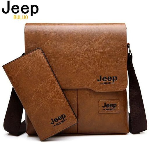 JEEP 2PC/Set Men Leather Messenger Shoulder Business Crossbody Famous Brand Bags