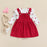 2-Piece Baby Girl Outfit – Heart Print Ruffle Romper & Suspender Skirt Set (0–18M)