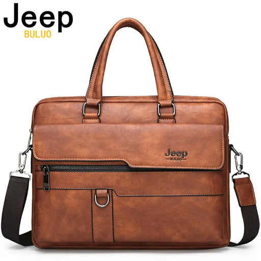 JEEP Brand Business Briefcase Split Leather Men office For 14 inch Laptop Bags