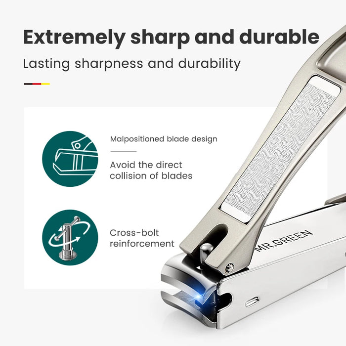 MR.GREEN Premium Stainless Steel Nail Clipper – Anti-Splash, Ergonomic Bionic Design for Manicure & Pedicure