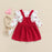 2-Piece Baby Girl Outfit – Heart Print Ruffle Romper & Suspender Skirt Set (0–18M)