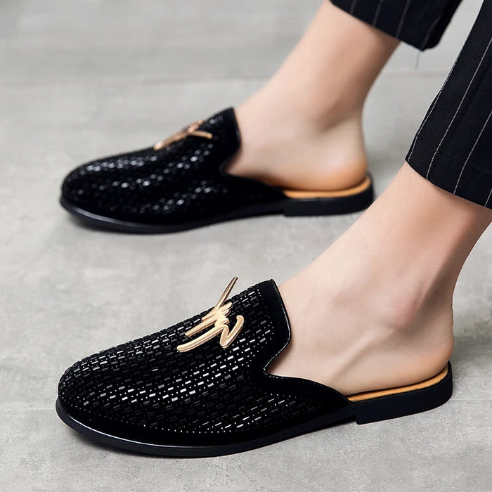 Luxury Diamond Men Slipper Mules Backless Loafers