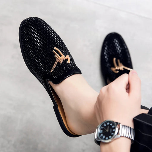 Luxury Diamond Men Slipper Mules Backless Loafers