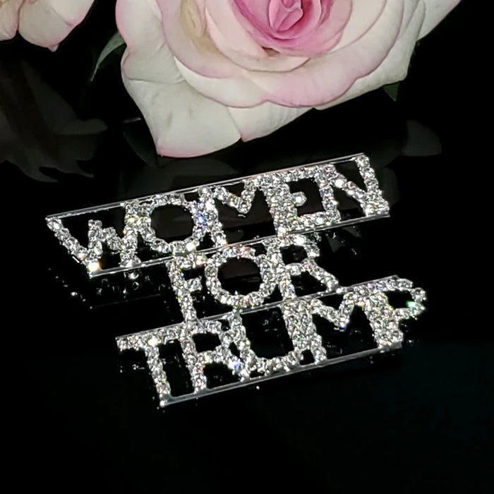 Handmade Brooch Pins "Women for Trump" Words Lapel Pins in Sliver Tone Rhinestone Jewelry&Accessories Unique Gift