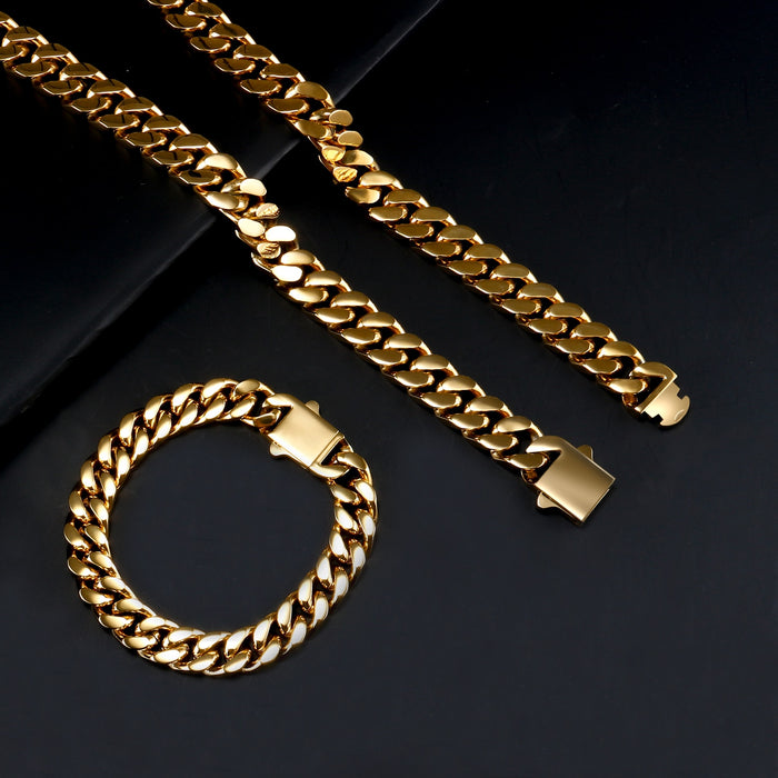 Miami Cuban Link Chain Necklace Bracelet Fashion Jewelry