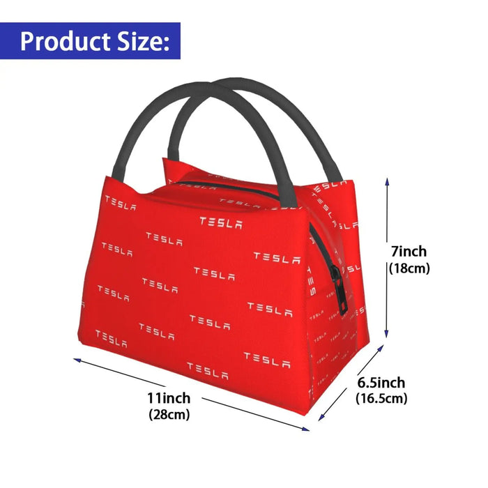 Tesla White On Red Cooler Lunch Bag Picnic Bag