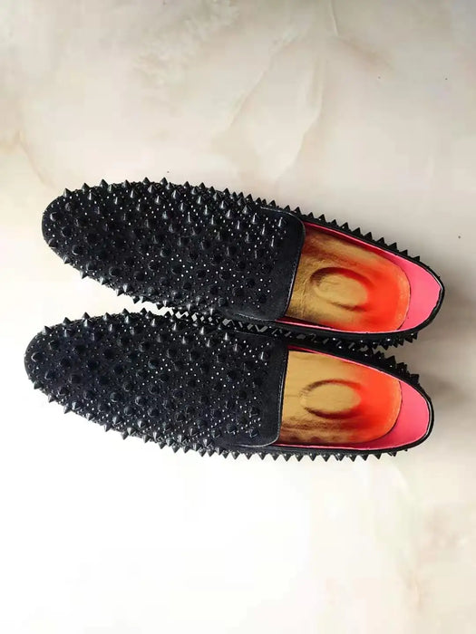 Luxury Brand Men's Fashion Rivets Loafers Handmade Shoes