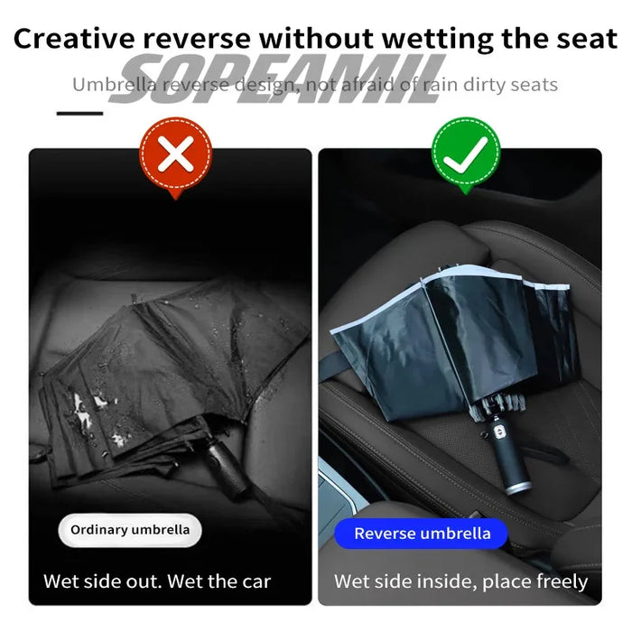 Jeep LED Light Automatic Folding Windproof Umbrella – All-Weather Compact Umbrella for Jeep Grand Cherokee, Wrangler, Gladiator, Compass & More