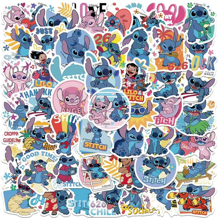 50/100pcs Disney Mix Cartoon Cute Stitch Micky Princess Stickers Vinyl Laptop Luggage Skateboard Waterproof Girl Sticker