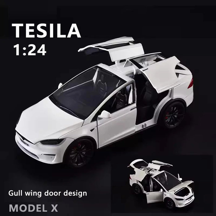 1:24 Tesla X Die-Cast Model – Alloy Pull-Back Car with Sound & Light, Metal Simulation Toy for Kids & Collectors