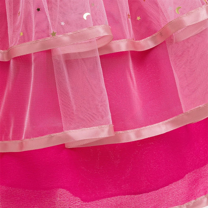 Fly Sleeve Barbie Party Dresses for Girl Pink Tulle Princess Dress Birthday Prom Gown