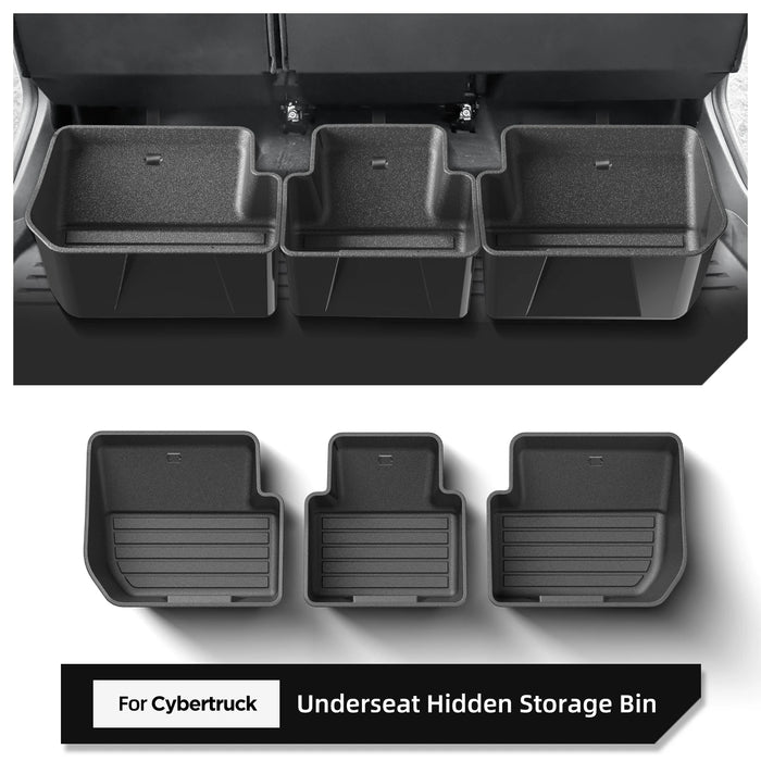CyberCrate™ Under Seat Storage Box – 3-Piece Rear Organizer Set for Tesla Cybertruck 2024–2025