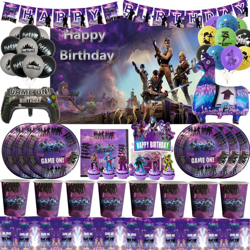 Game Fortnite Birthday Party Decoration Tableware Set 10 people Backdrop Alpaca Balloon Baby Shower Kid Party Supplies