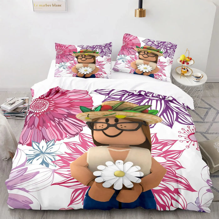 Roblox™ Kids Bedding Set – Colorful Game-Inspired Quilt Cover & Sheet for Dorm or Bedroom