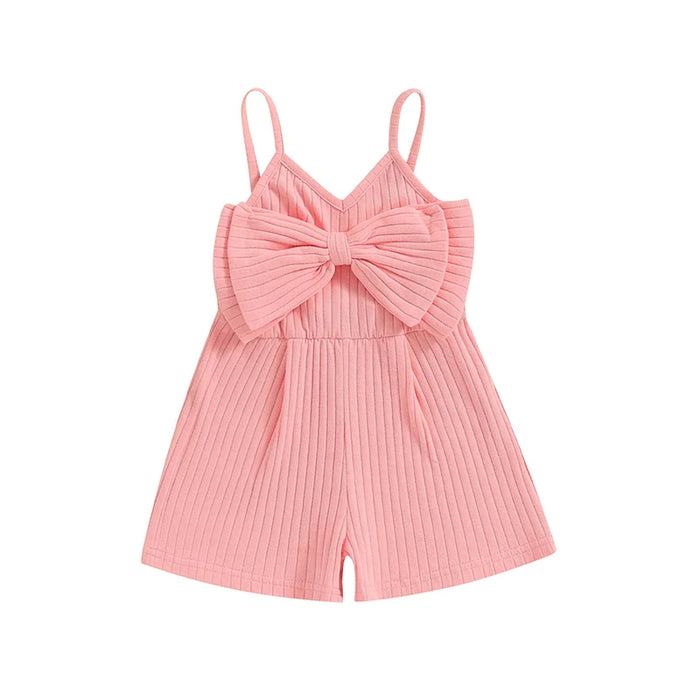 Baby Girl Ribbed Bow Romper – Sleeveless Summer Jumpsuit for Toddlers (6M–4Y)