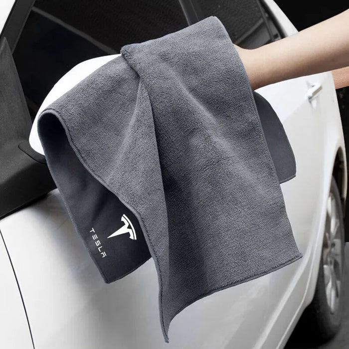 AutoShine™ Premium Microfiber Detailing Towel – Ultra-Absorbent Emblem & Surface Cleaning Rag for Tesla Model 3/S/X/Y/Roadster
