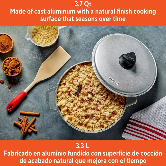 3.7Qt Cast Aluminum Caldero Pot – Nonstick, Oven-Safe Essential Cookware with Tight-Fitting Lid for Soups, Stews & Everyday Cooking