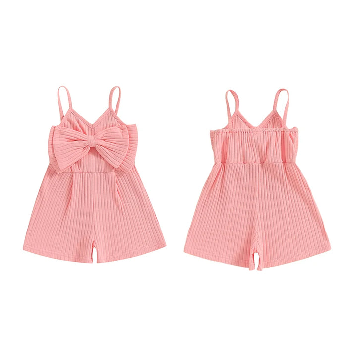 Baby Girl Ribbed Bow Romper – Sleeveless Summer Jumpsuit for Toddlers (6M–4Y)