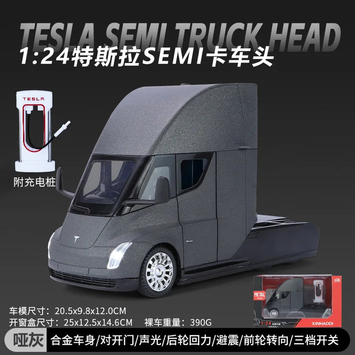 1:24 Tesla Semi Truck Diecast Model – Alloy Toy Vehicle with Sound & Light Features – Collectible Metal Casting for Kids & Adults