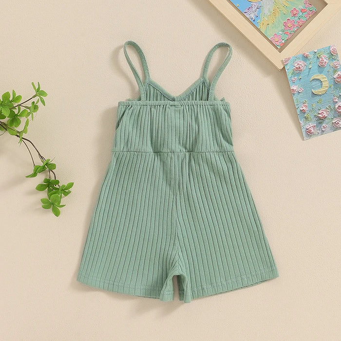 Baby Girl Ribbed Bow Romper – Sleeveless Summer Jumpsuit for Toddlers (6M–4Y)