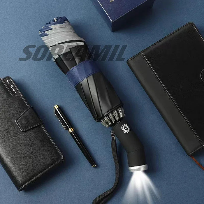 Jeep LED Light Automatic Folding Windproof Umbrella – All-Weather Compact Umbrella for Jeep Grand Cherokee, Wrangler, Gladiator, Compass & More