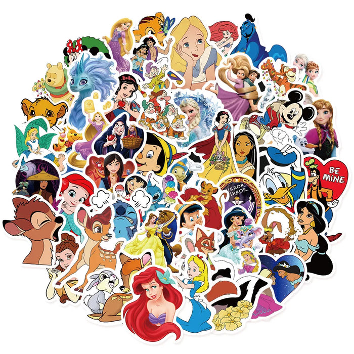 50pcs Disney Mix Cartoon Cute Stitch Micky Princess Stickers