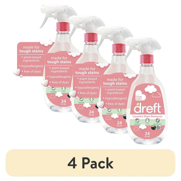 Plant Based Baby Laundry Stain Remover Spray 4 Pack Hypoallergenic Odor Eliminating Safe Fabrics Multi-Surface Stain Cleaner