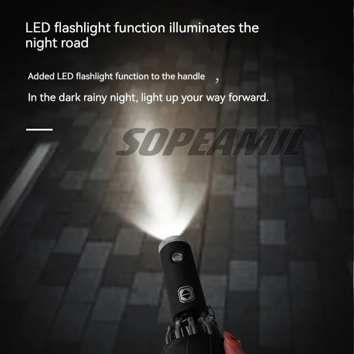 Jeep LED Light Automatic Folding Windproof Umbrella – All-Weather Compact Umbrella for Jeep Grand Cherokee, Wrangler, Gladiator, Compass & More