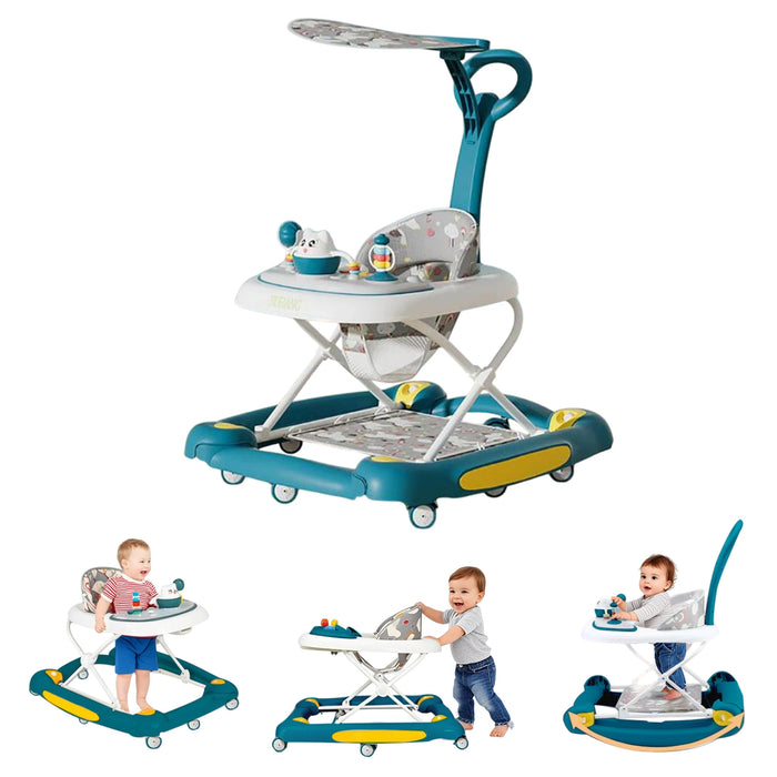 Baby Multi-Functional Adjustable Walker with Canopy – Anti-Rollover Sit-to-Stand Baby Walker & Rocker for Boys and Girls