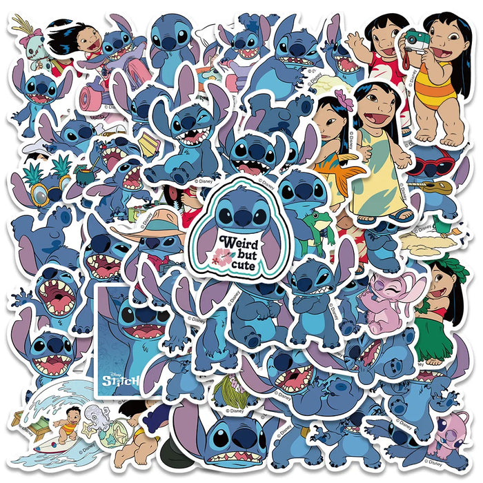 50/100pcs Disney Mix Cartoon Cute Stitch Micky Princess Stickers Vinyl Laptop Luggage Skateboard Waterproof Girl Sticker