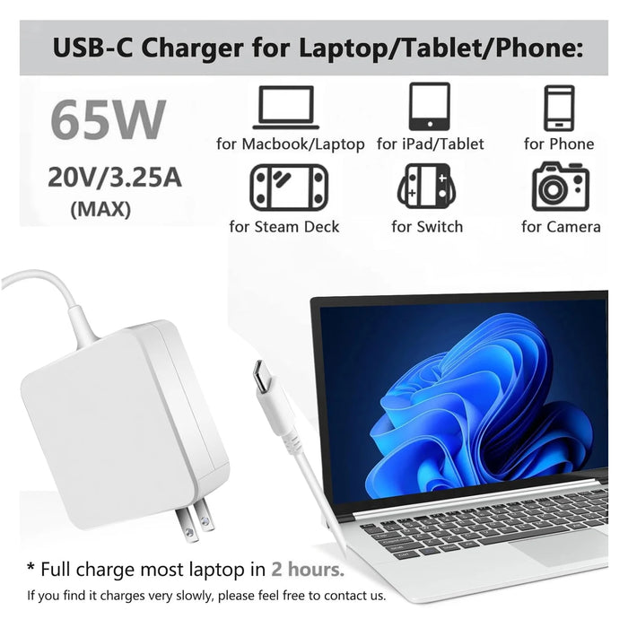 65W USB C Laptop Power Adapter Type C Power PD Wall Fast Charger For MacBook Dell Lenovo Huawei HP Notebook