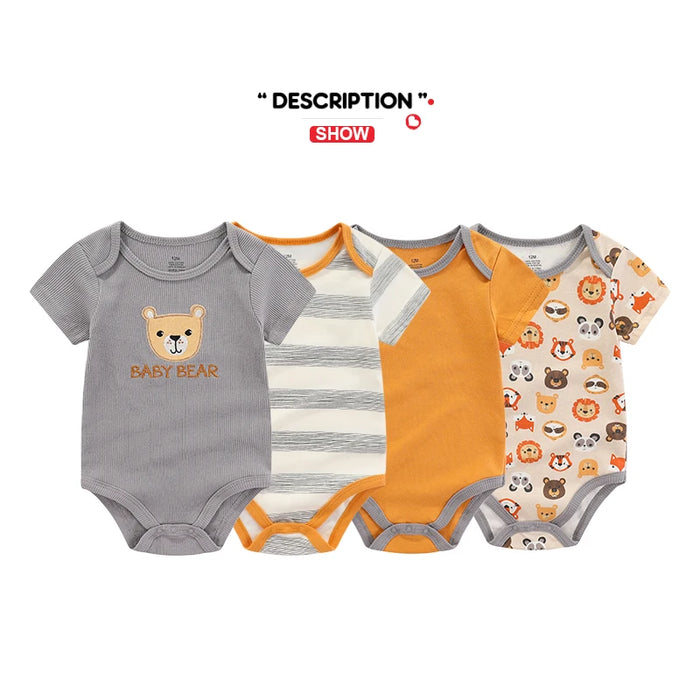 SnuggleTots™ 4-Piece Cotton Baby Romper Set – Soft Summer Outfits for Boys & Girls