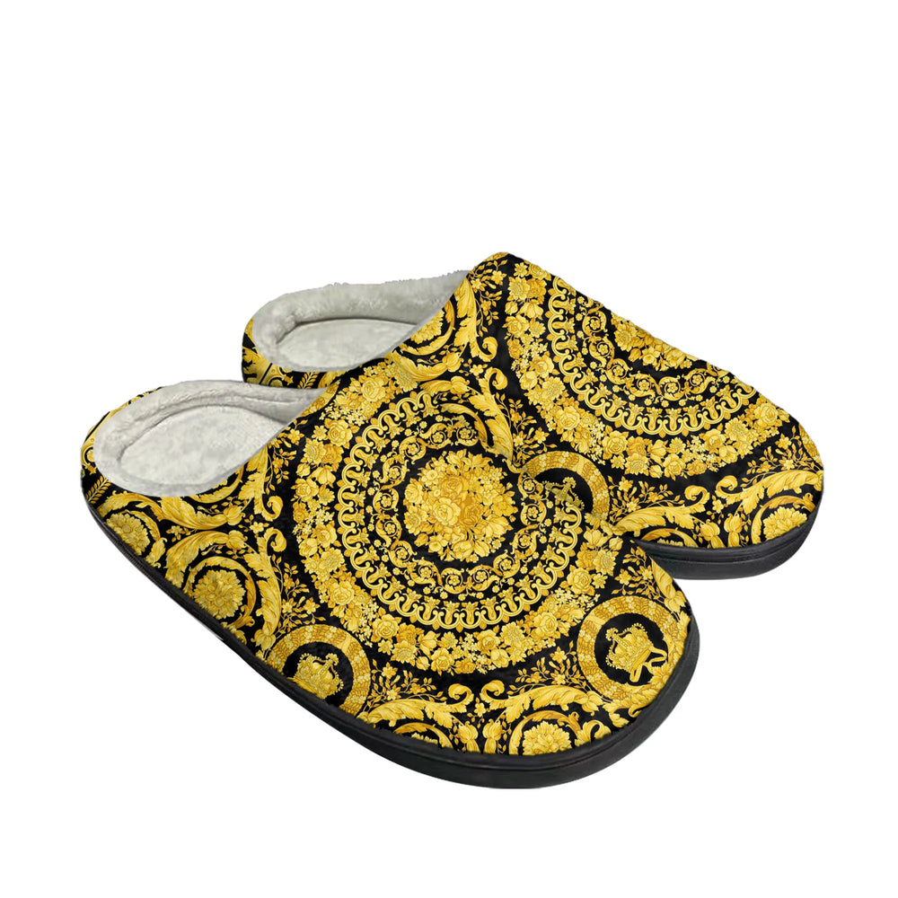 Luxury Golden Floral Home Warm Slippers