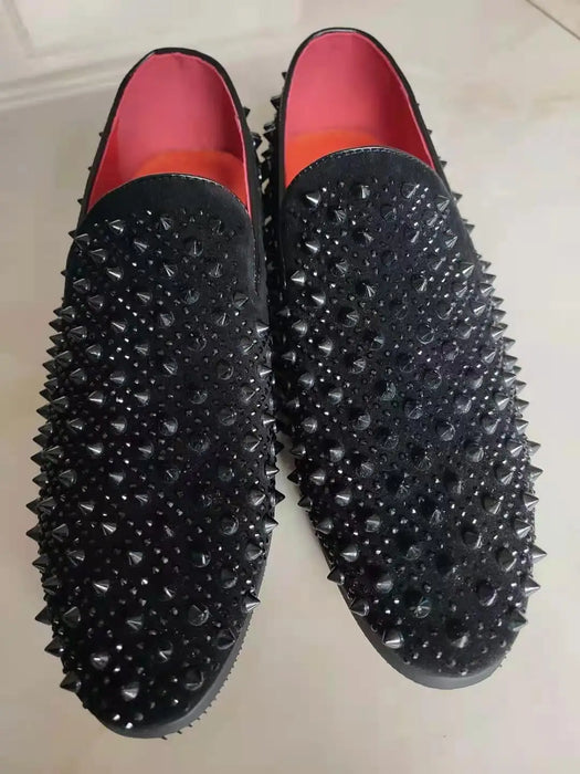 Luxury Brand Men's Fashion Rivets Loafers Handmade Shoes