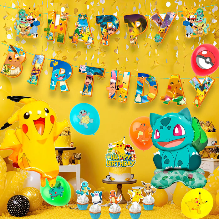 38PCS Pokémon Birthday Party Supplies Set – Pikachu Themed Decorations with Balloons, Banner, Tablecloth & More
