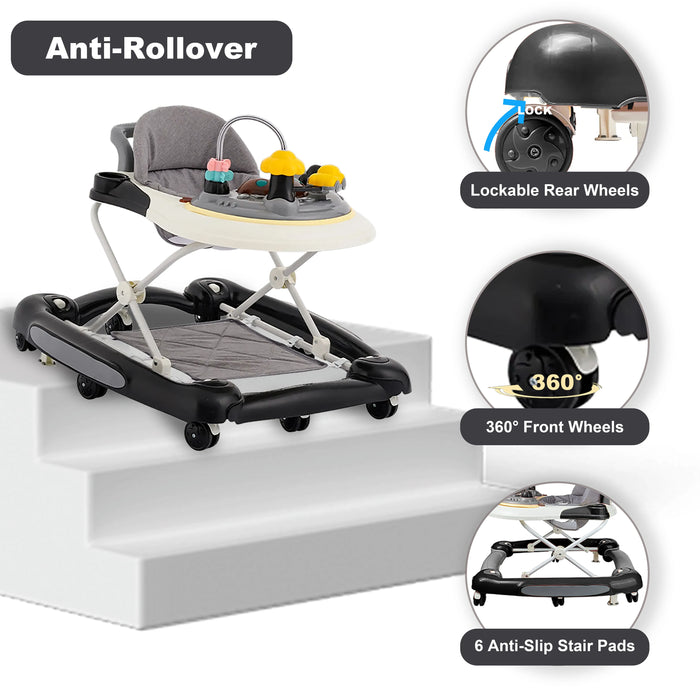 Baby Multi-Functional Adjustable Walker with Canopy – Anti-Rollover Sit-to-Stand Baby Walker & Rocker for Boys and Girls
