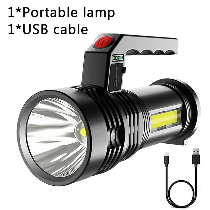 2-in-1 Rechargeable Searchlight & Work Light | High-Power Long-Beam Flashlight for Camping, Patrol, and Emergencies